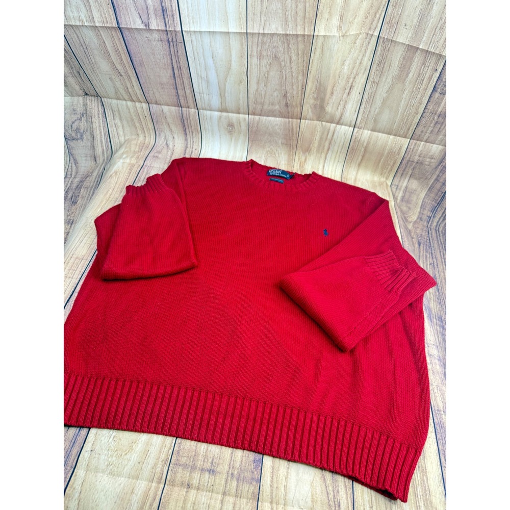 Polo Ralph Lauren Mens XXL Red Pima Cotton Crewneck Sweater Navy Pony Logo